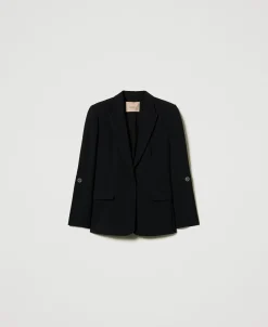 Blazer Aus Crêpe-Cady Mit Kettenknöpfen