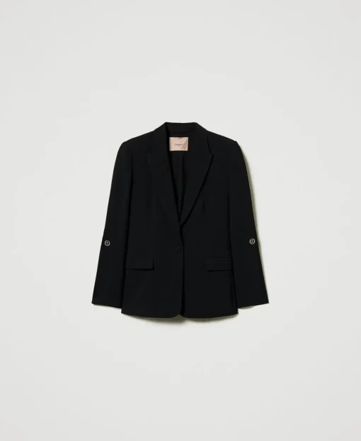 Blazer Aus Crêpe-Cady Mit Kettenknöpfen