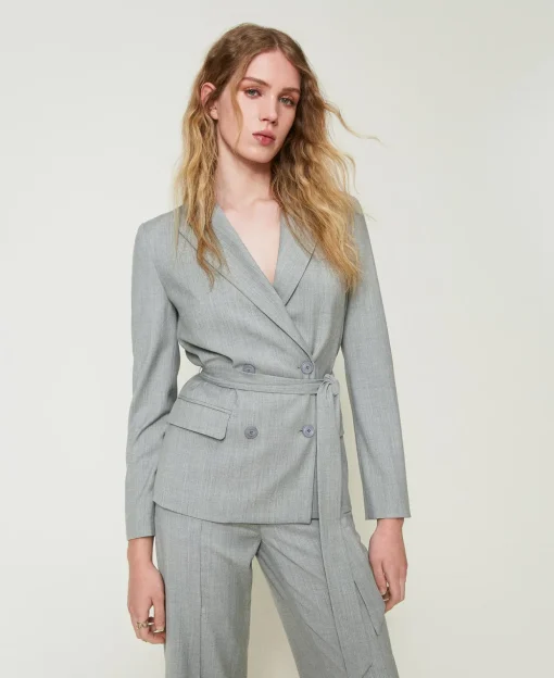 Blazer Aus Wollmischung Mit Gürtel