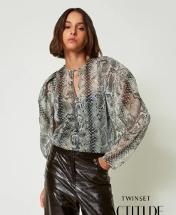 Bluse Aus Krepon Mit Schlangenprint