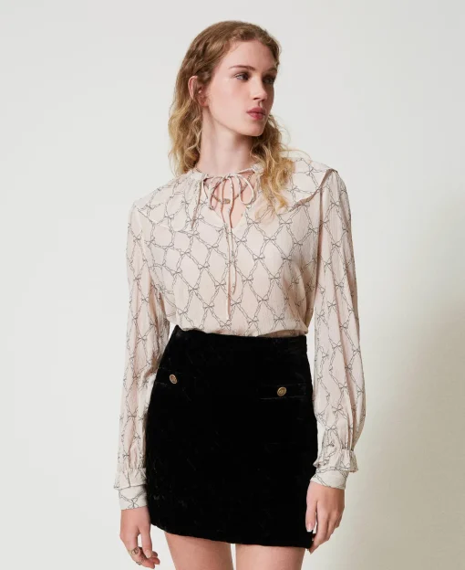 Bluse Aus Krepon Mit Schleifenprint