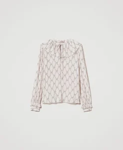 Bluse Aus Krepon Mit Schleifenprint
