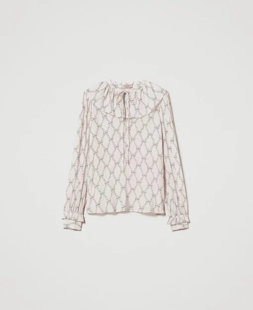 Bluse Aus Krepon Mit Schleifenprint