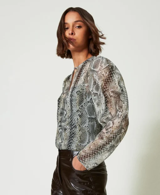Bluse Aus Krepon Mit Schlangenprint