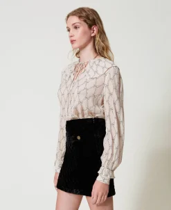 Bluse Aus Krepon Mit Schleifenprint