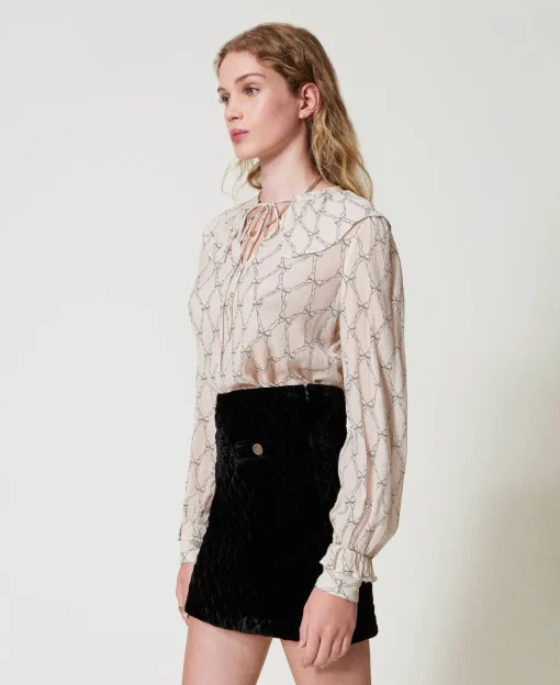 Bluse Aus Krepon Mit Schleifenprint