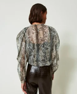Bluse Aus Krepon Mit Schlangenprint