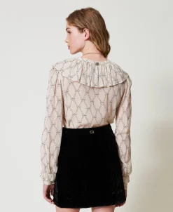 Bluse Aus Krepon Mit Schleifenprint
