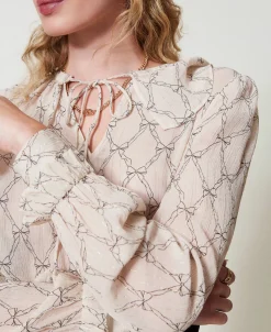 Bluse Aus Krepon Mit Schleifenprint