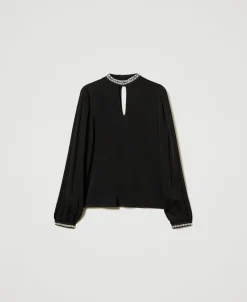 Bluse Aus Krepp Mit Stickereien