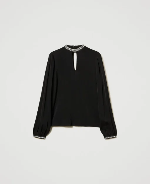 Bluse Aus Krepp Mit Stickereien