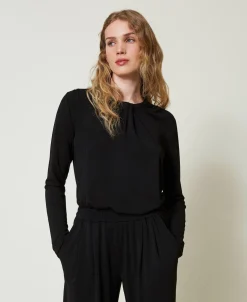 Bluse Aus Kreppjersey Mit Faltenwurf