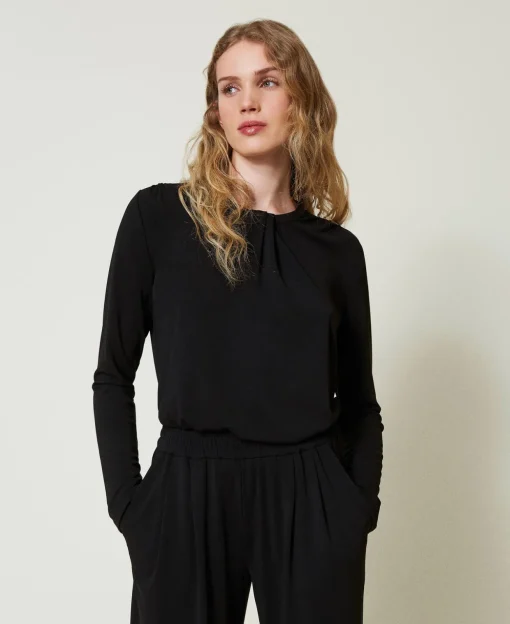 Bluse Aus Kreppjersey Mit Faltenwurf