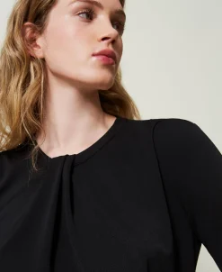 Bluse Aus Kreppjersey Mit Faltenwurf