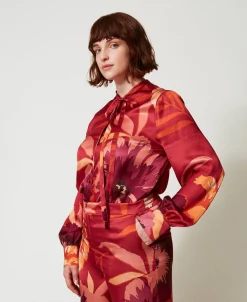 Bluse Aus Satin Mit Blumendessin