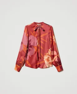 Bluse Aus Satin Mit Blumendessin