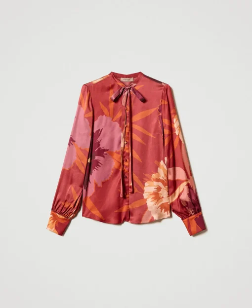 Bluse Aus Satin Mit Blumendessin
