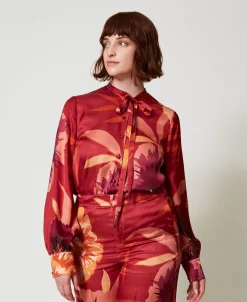 Bluse Aus Satin Mit Blumendessin