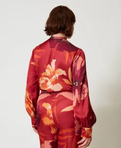 Bluse Aus Satin Mit Blumendessin