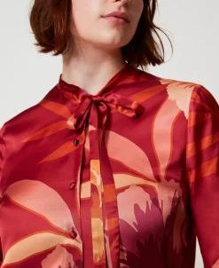 Bluse Aus Satin Mit Blumendessin