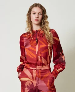 Bluse Aus Satin Mit Blumendessin