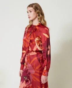 Bluse Aus Satin Mit Blumendessin