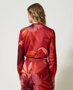 Bluse Aus Satin Mit Blumendessin