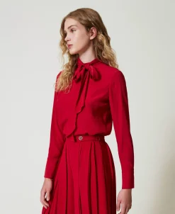 Bluse Aus Seidenmischung Mit Schleife