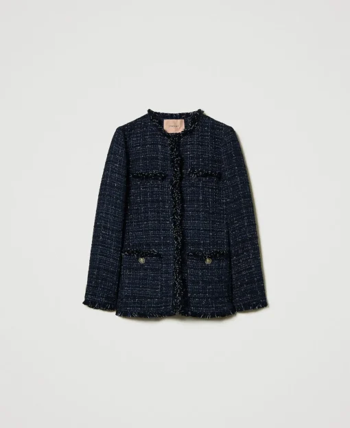 Boucléjacke Mit Logoknöpfen