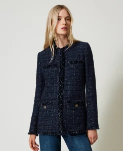 Boucléjacke Mit Logoknöpfen