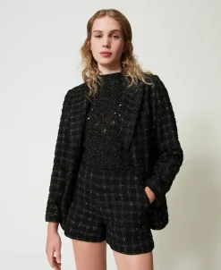Boucléshorts Mit Karomuster