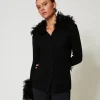 Cardigan Aus Wollmischung Mit Pelzimitat