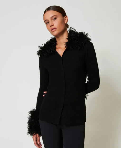 Cardigan Aus Wollmischung Mit Pelzimitat