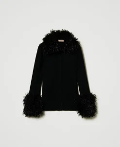 Cardigan Aus Wollmischung Mit Pelzimitat