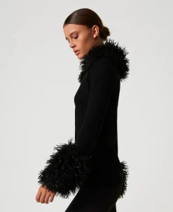 Cardigan Aus Wollmischung Mit Pelzimitat