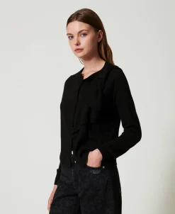 Cardigan Aus Wollmischung Mit Maxiblume