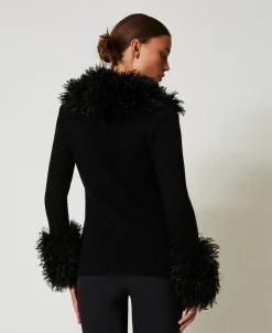 Cardigan Aus Wollmischung Mit Pelzimitat