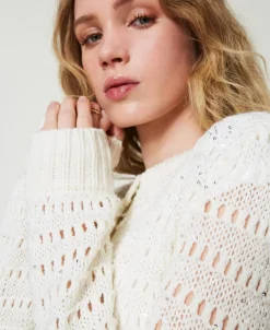 Cardigan Mit Durchbruchmuster Und Pailletten