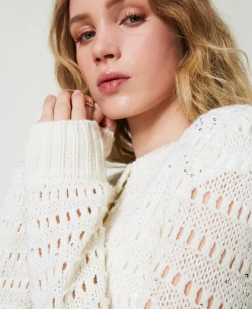 Cardigan Mit Durchbruchmuster Und Pailletten