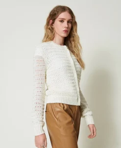Cardigan Mit Durchbruchmuster Und Pailletten