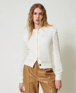 Cardigan Mit Durchbruchmuster Und Pailletten