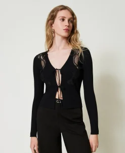 Cardigan Mit Schnüren Und Spitze