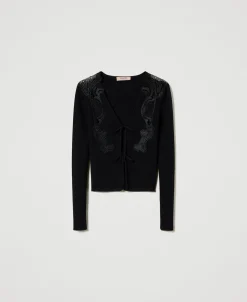 Cardigan Mit Schnüren Und Spitze