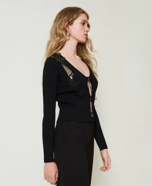 Cardigan Mit Schnüren Und Spitze
