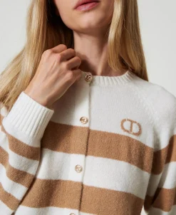 Cardigan Mit Zweifarbigem Streifenmuster
