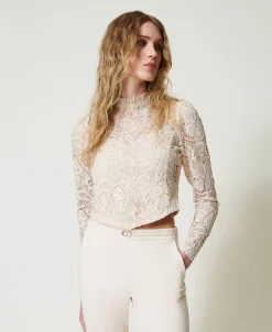 Cropped-Bluse Aus Makrameespitze