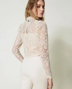 Cropped-Bluse Aus Makrameespitze