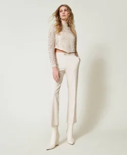 Cropped-Bluse Aus Makrameespitze