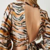 Cropped-Bluse Aus Satin Mit Animaldessin