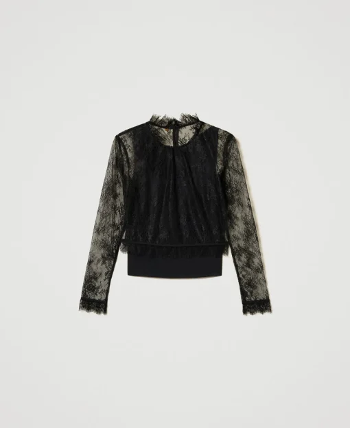 Cropped-Bluse Aus Spitze Mit Top